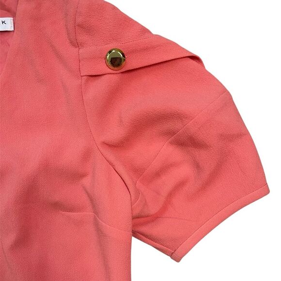 Trina Turk Coral Lemonade Short Sleeve V-Neck Sheath Mini Dress - Picture 5 of 13